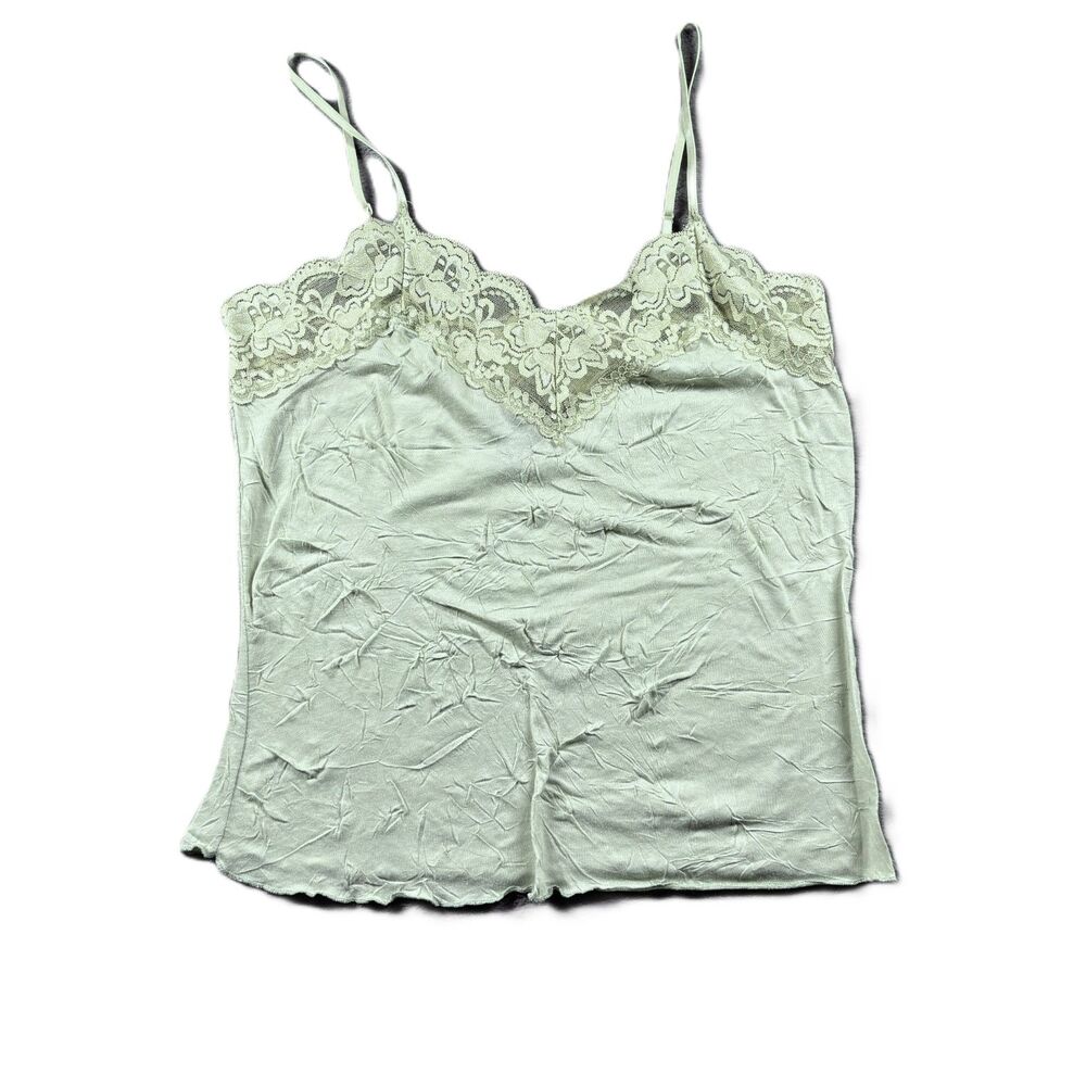 Arden B Women Vintage Y2K Crinkle Cami Tank Top Lace Trim Babydoll USA M/L M242